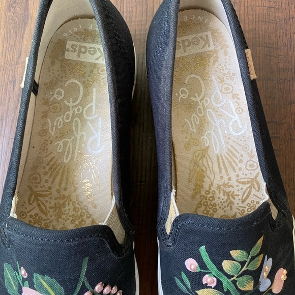 Rifle Paper Co. X Keds Floral Beaded Platform Slip On Black Sneakers SZ 6 - Picture 4 of 15